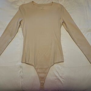 nuuds Long Sleeve Ribbed Crewneck Bodysuit in Bone